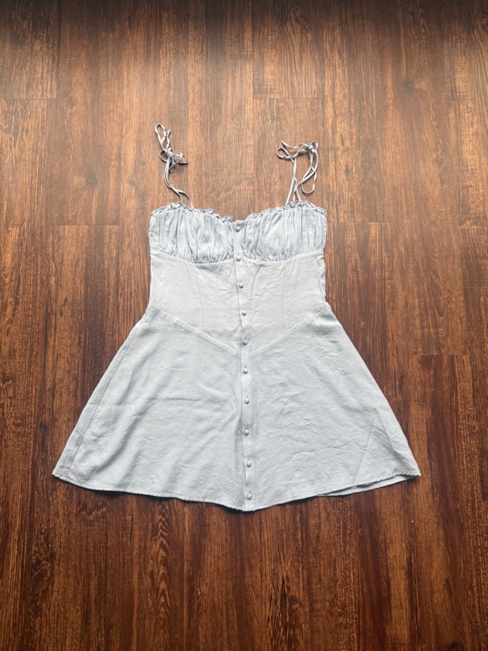 White Fox Boutique Baby Blue Milkmaid Cottage Core Coquette Mini Dress - Size L